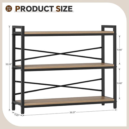 3 Tier Bookshelf 39.37" Width, Dorm Desk Hutch, Desk Shelf, Long Industrial - Image 3