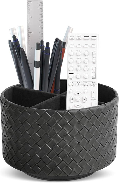 Hennaja Round Leather Art Supply Organizer, Remote Control Holder, 360 Degree by Hennaja