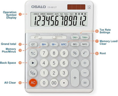 OSALO Desktop Calculators VAT Tax Function Large Display Big Buttons 12 Digit - Image 2