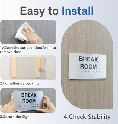 Meeting Room Signs with Raised Text & Grade 2 Braille, Brushed Aluminum/Silver - Image 5
