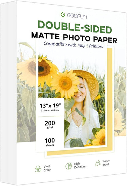 13 x 19 Double Sided Photo Paper Matte, Goefun 200GSM/54LB Inkjet Printer Paper by Goefun