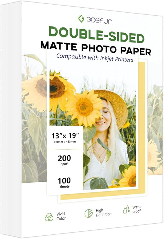 13 x 19 Double Sided Photo Paper Matte, Goefun 200GSM/54LB Inkjet Printer Paper by Goefun
