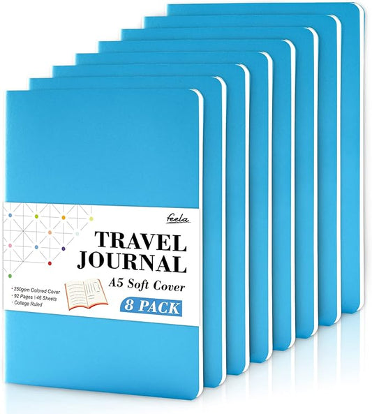 8 Pack Soft Cover Journal Bulk, Feela Notebooks College Ruled by feela