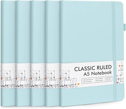 feela 5 Pack Notebooks Journals Bulk, Hardcover Notebook Classic Ruled Lined by feela