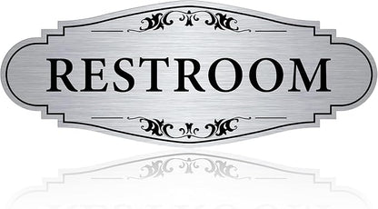 Restroom Sign Sticker for Business & Home, Self-Adhesive Brushed Silver Elegant by LUHIMO