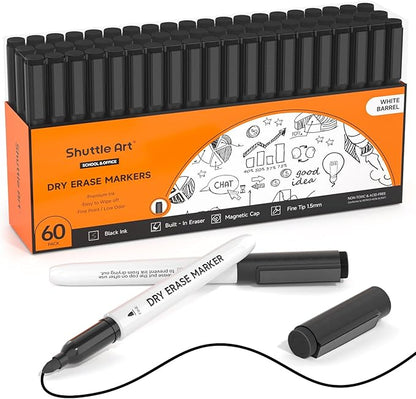 Shuttle Art Black Dry Erase Markers, 60 Pack Magnetic Whiteboard Markers by ShuttleArt