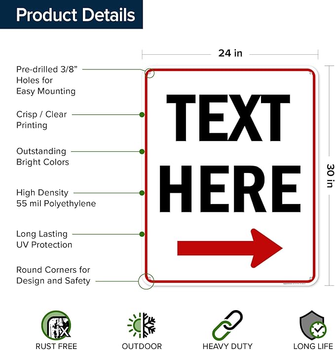 Custom Arrow, Custom Directional Sign, Right Arrow, 24x30 Inches, 55 mil thick - Image 6