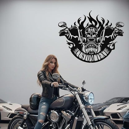 Custom Motorcycle Skull Metal Sign Personalized Biker Name Sign Custom Garage - Image 3