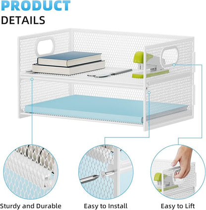 Marbrasse 2 Tier Paper Organizer Letter Tray, Mesh File Organizer - Image 2