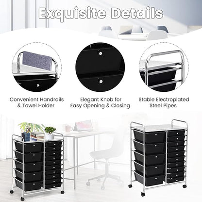 COSTWAY 15 Drawer Rolling Storage Cart, Utility Tools Paper Organizer on Wheels - Image 5