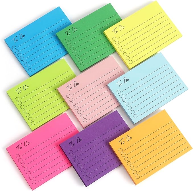 Eastern Wolf 9 Pads to Do Lined Sticky Notes, 9 Bright Multi Colors Self-Stick by EasternWolf