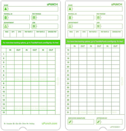 100 uPunch Time Cards for HN3000 - Image 2