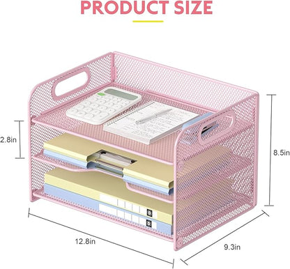 Samstar 3 Tier Pink Letter Tray Paper Organizer - Image 4