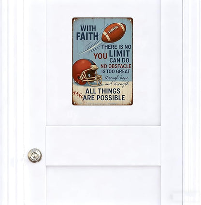 With Faith Football Metal Sign – Vintage Christian Sports Wall Art - Image 7