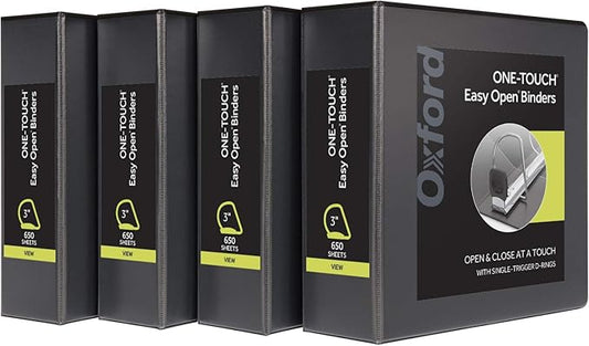 Oxford 3 Ring Binders, Binders for School and Office, 3 Inch ONE-Touch Easy by Oxford