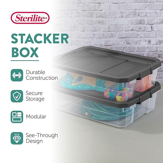 Sterilite 18-Pack Modular Stacker Box, Durable Clear Plastic Storage Bins - Image 2