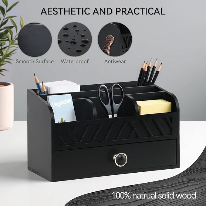 Desk Organizer with Drawer Mail Organizer Countertop Wood Desk Drawer Tabletop - Image 2