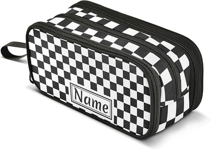 BOENLE Custom Black White Checkered Pattern Pencil Case Box Boys Girls by BOENLE-WELCOMEYOURCOMING