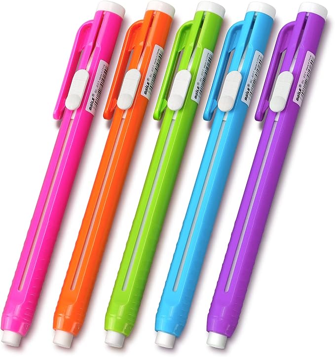 Retractable Mechanical Eraser Pen, Pen-Style Erasers Assorted Color, 5 Pack by Tamaki