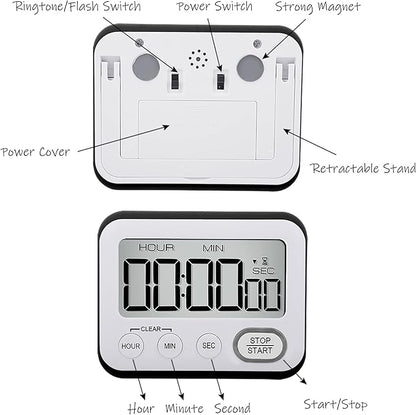 Digital Kitchen Timer Magnetic Loud Alarm, Large LCD Screen Silent/Beeping - Image 4