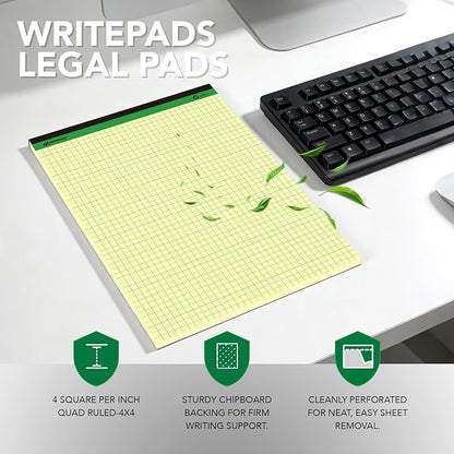 KAISA Graph Paper Legal Pads Writing Pads Recycled Paper 8.5"x11.75" Quad Ruled - Image 3