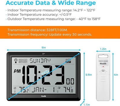 Wall Clock Atomic with Indoor Outdoor Temperature Battery Powered, Easy Reading - Image 6