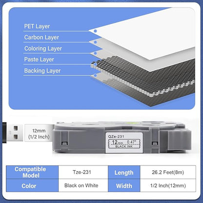 20pack 12mm 0.47'' TZe TZ Tape Laminated White Label Maker Tape Replacement - Image 4