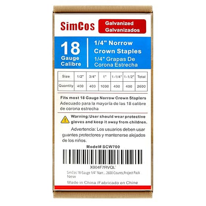 SimCos 18 Gauge 1/4" Narrow Crown Staples, Galvanized Upholstery Staples by SimCos