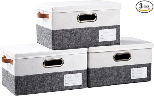 PRANDOM Storage Bins with Lids Linen Fabric Foldable Storage Boxes Organizer by Prandom