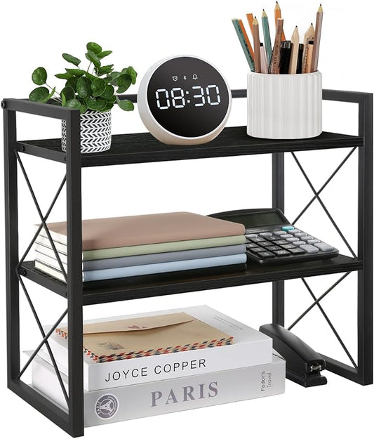 YINMIT Desktop Shelf Organizer, 2 Tier Office Shelves, Wood Desk Organizer by YINMIT