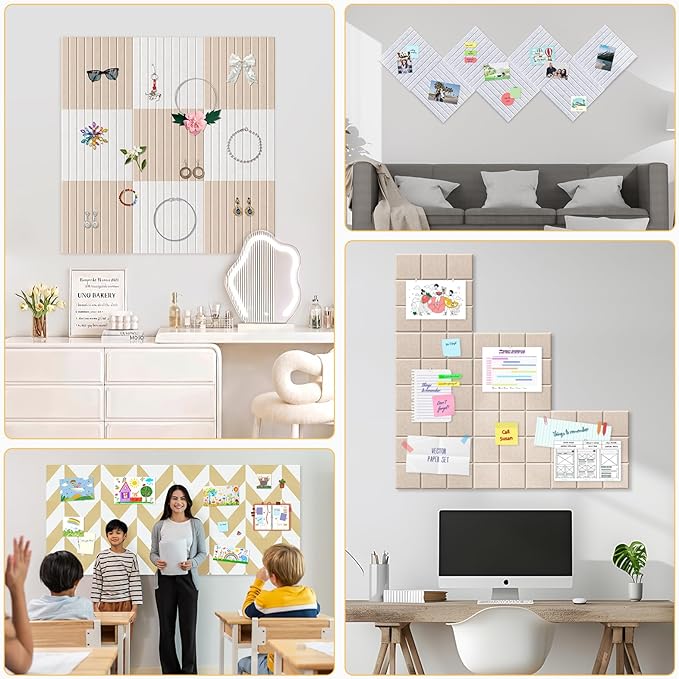 Smarpau Large Cork Board for Walls, 12 Pack Slat Felt Wall Tiles - Image 6