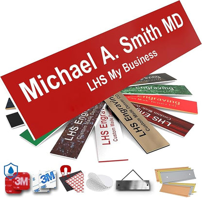 Engraved Door Signs for Office Personalized Red Plastic Door Plaque White by LHS+My+Business