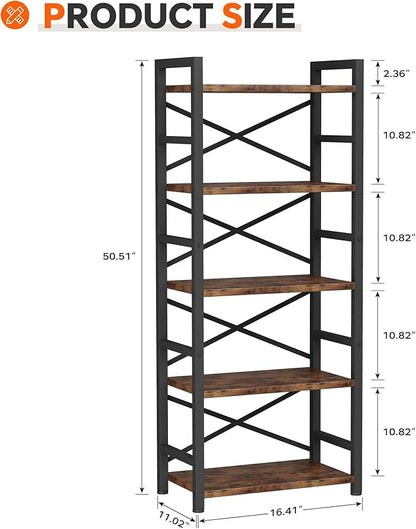 Organization and Storage, 5 Tier Bookshelf, Tall Bookcase - Image 3