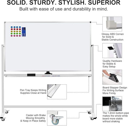 Max-officoo Mobile Whiteboard 72"x40" Magnetic Dry Erase White Boards on Wheels - Image 4