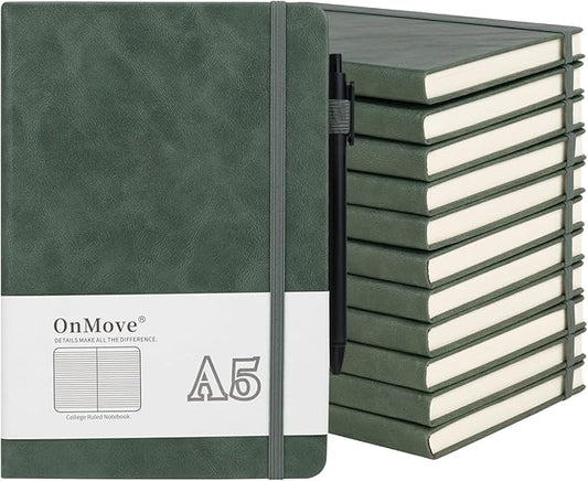 OnMove Notebooks Journal for Women Men 12 Pack Bulk Leather Hardcover by OnMove