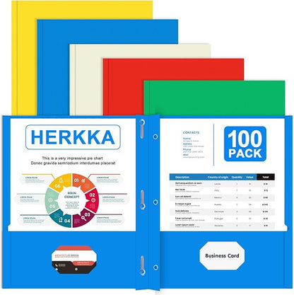 Two Pocket Folder, HERKKA 100 Pack 2 Pocket Folders by HERKKA