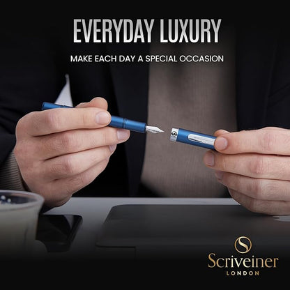 Scriveiner Luxury EDC Fountain Pen, Stunning Matt Blue Pocket Pen, Chrome Finish - Image 8
