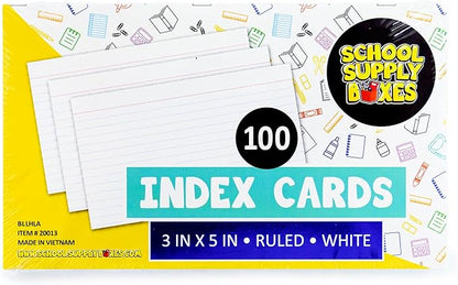 School Supply Boxes | 3x5 White Index Cards | 20 Pack | Lined in Front by SchoolSupplyBoxes