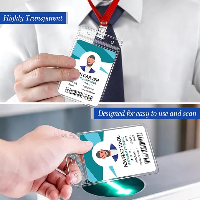 100 Pcs Clear Vertical Badge Id Card and 100 Pcs Lanyard, Reusable Lanyards - Image 4
