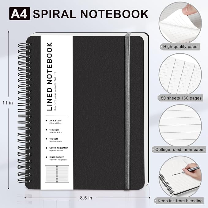 Lined Spiral Journal Notebook, A4 Spiral Notebook, 8.5''×11'' 100GSM Thick - Image 2