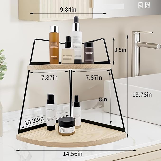 2 Tier Bathroom Counter Organizer, Standing Rack Cosmetic Holder, Wood Bathroom - Image 5
