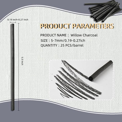 Trzzyan 25 PCS Willow Charcoal Sticks, and Fine Art, 5.7 Inches Long - Image 2