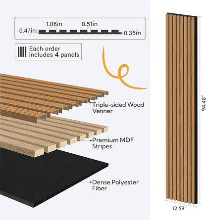 Olanglab Wood Slat Wall Panels 4 Pack, Wooden Acoustic Wall Panels, 94.5"x12.6" - Image 2