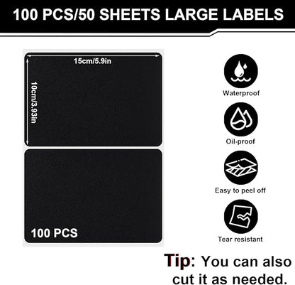 100 Pcs Labels for Storage Bins, 6 x 4 inch Black Large Label Stickers - Image 2
