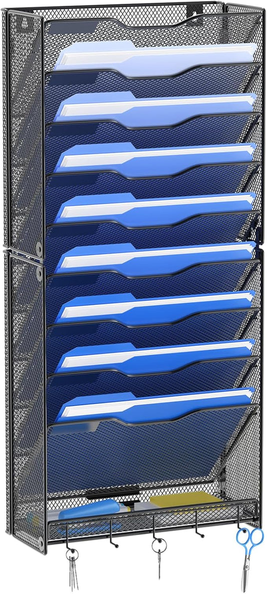 OUTWOLF 10 Tier Hanging Wall File Organizer Wall Mount Paper Document Folder by OUTWOLF