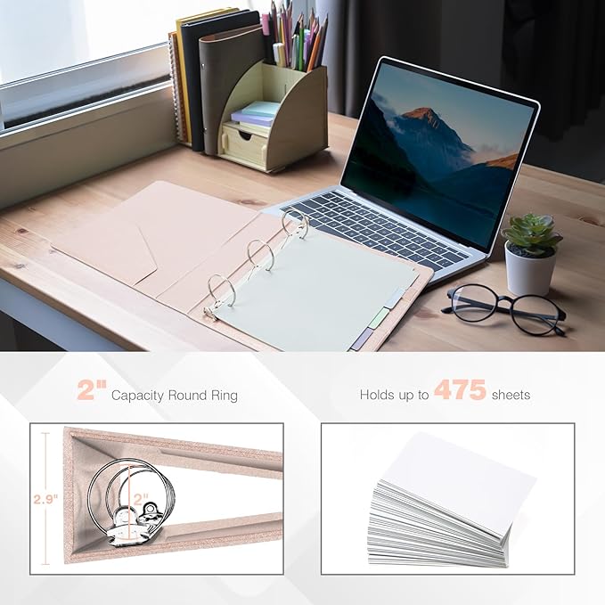 Ospelelf 3 Ring Binder with Clipboard 2 Inch Leather Binder - Image 4