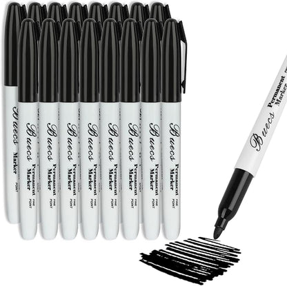 Buecs Permanent Markers, Fine Point, Waterproof & Smear Proof Markers, Quick by Buecs
