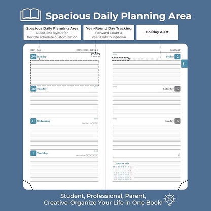 IN-LUXPRO Planner 2026 Daily Weekly and Monthly, 6.5"x3.75", 12 Months Spiral - Image 3