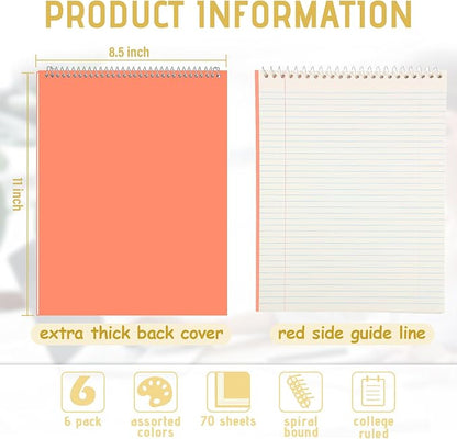 Maitys 6 Pcs Legal Pad Steno Spiral Notebook 8.5" x 11" Top Bound Spiral Pads - Image 2