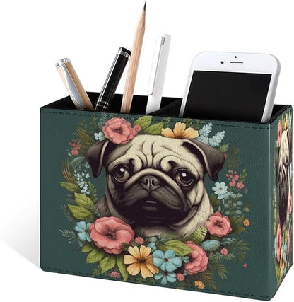 Famame Vintage Flowers Around Pug Pencil Holder - Image 2